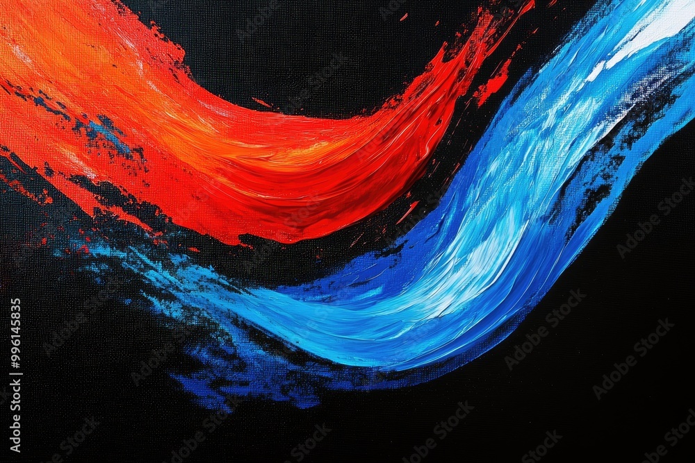 Poster abstract red and blue strokes on black canvas. this image is perfect for websites, blogs, and social