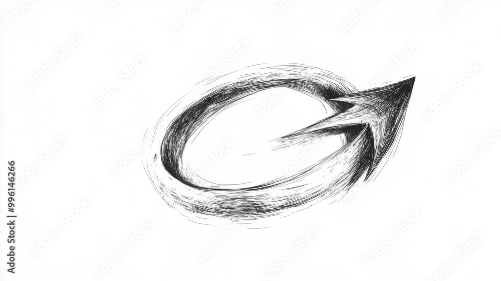 Poster a hand-drawn sketch of an arrow bending around in a loop, symbolizing cycles or return, isolated on 