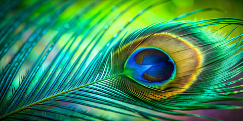 Obraz premium Graceful elegance of a green and blue peacock feather close-up , peacock, feather, green, blue, elegant, beauty, nature