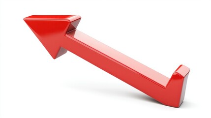 A red upward arrow with a sharp angle, symbolizing growth or success, isolated on white