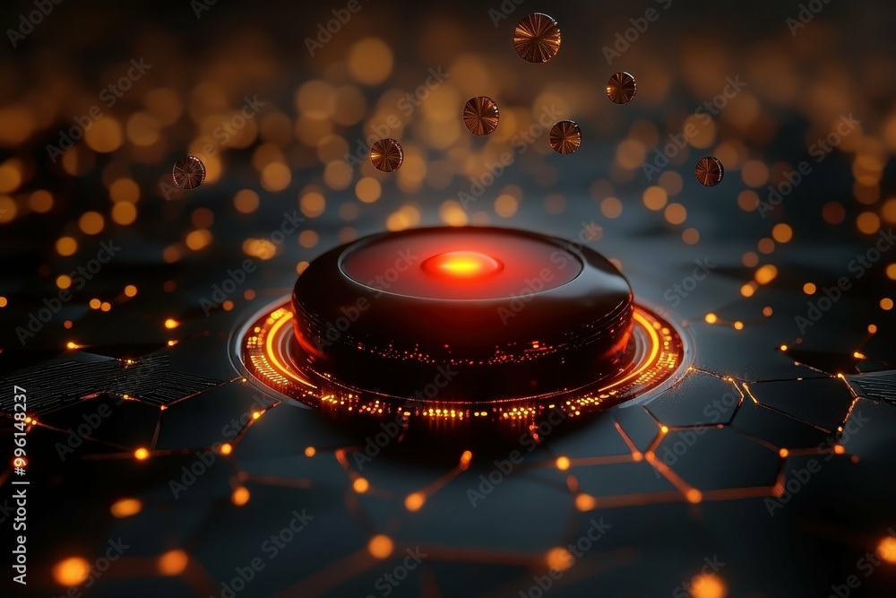 Aufkleber a glowing red button on a futuristic surface symbolizing the tipping point in extremist actions.
