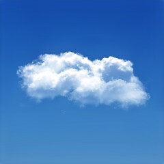 White cumulus cloud shape over blue sky background, single cloud illustration