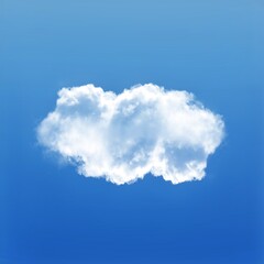 White cumulus cloud shape over blue sky background, single cloud illustration