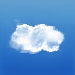 White cumulus cloud shape over blue sky background, single cloud illustration