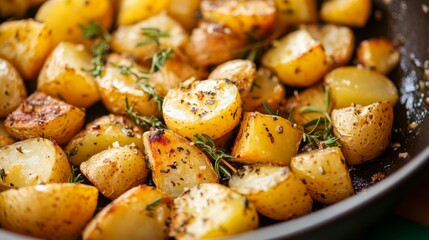Crispy, golden potatoes cooked with garlic and flavorful herbs.