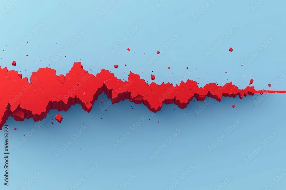Poster minimalist a sharp jagged red line cutting through a smooth blue background symbolizing the disrupti