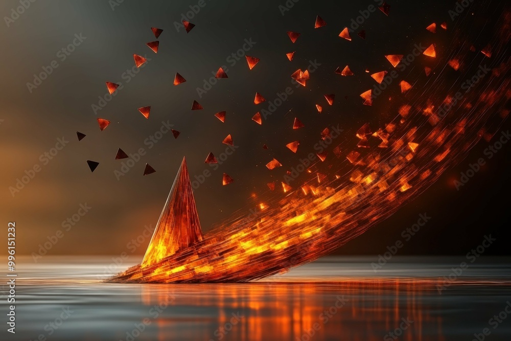 Aufkleber light patterns moving. abstract fiery triangular shapes flying dynamic motion digital art background