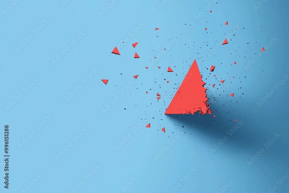 Poster minimalist a simple image of a red triangle breaking out from a square representing extremism breaki