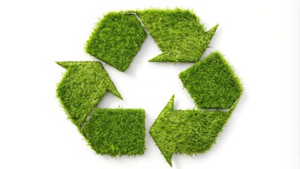 Green grass recycling symbol is laying on a white background