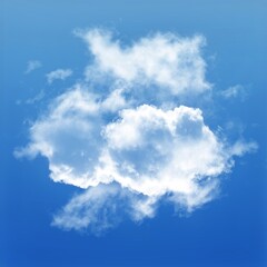 White cumulus cloud shape over blue sky background, single cloud illustration