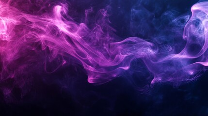 Fototapeta premium Purple smoke, like colorful incense, dances and swirls against a dark background. The smoke creates an abstract pattern, making it look like a misty fog.