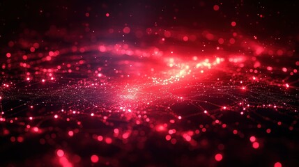 Fototapeta premium Glowing red particles dance in a vibrant display across the darkened expanse