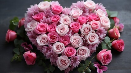 Beautiful bouquet of pink roses on wooden table, closeup