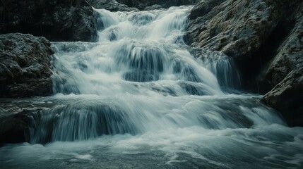Fototapeta premium Smooth Water Flowing Over Rocks in a Waterfall