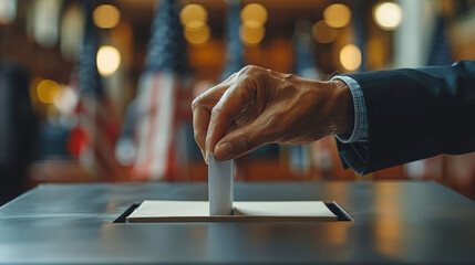 The voter puts the ballot paper into the box.