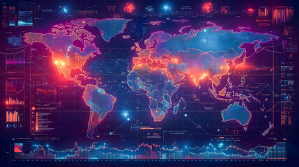 Futuristic Cyber World Map with Digital Network Connectivity