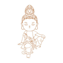 Obraz premium Buddhist Guanyin Bodhisattva moon cute illustration outline line. Translation: Cute illustration of the Buddhist Guanyin Bodhisattva.