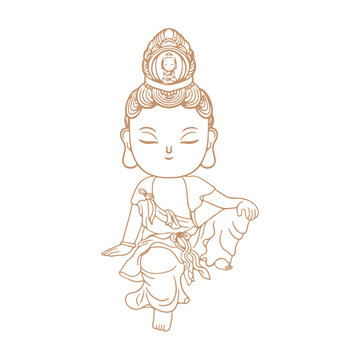 recommend clip art: Buddhist Guanyin Bodhisattva moon cute illustration outline line. Translation: Cute illustration of the Buddhist Guanyin Bodhisattva.