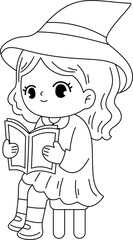 cute witch character outline coloring