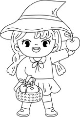cute witch character outline coloring