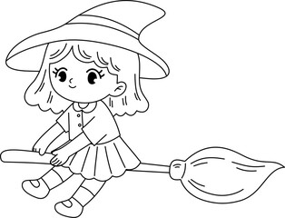 cute witch character outline coloring