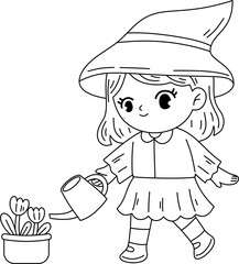 cute witch character outline coloring