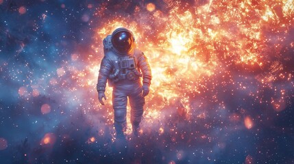 Astronaut Breaking Through a Glowing Nebula