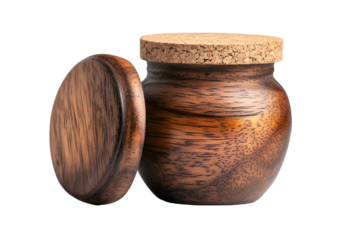 a wooden container with cork lid. 