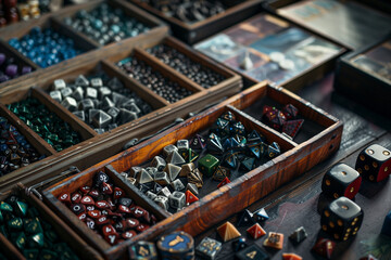 Role Playing Dice Collection in a Compartment Box Featuring Colorful Polyhedral Dice for Tabletop RPG Games and Friends Fun