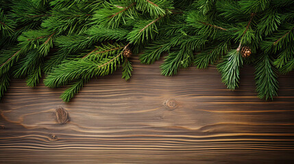Spruce branches on a olive green wood background