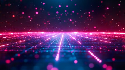 Neon Gridlines Spreading Across the Dark, Radiating Glowing Aura Background