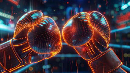 Futuristic boxing gloves in neon style  digital art depiction of modern combat sports