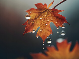 autumn leaves with a water drop