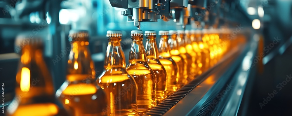Poster high speed beverage production line with automated bottle filling system