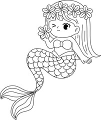 mermaid coloring outline printable 