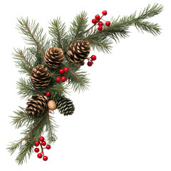 Christmas background. Fir branches, pine cones, and Christmas decoration on a white background 