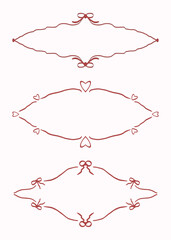 Hand-drawn vector frames with hearts and ribbons for romantic and festive designs. Decoration for Valentine’s Day, wedding invitations, love-themed cards, or gift packaging designs
