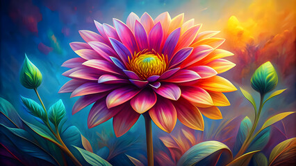 Obraz premium Colorful and vibrant digital oil painting of a beautiful flower , colorful, vibrant, digital, oil painting, flower, abstract,art