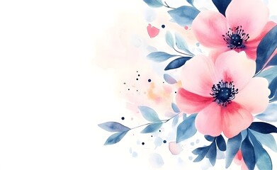 Obraz premium Watercolor floral bouquet with pink, blue, and red flowers on a white background illustration clipart.