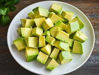 Aerial View of Diced Avocado on White Plate