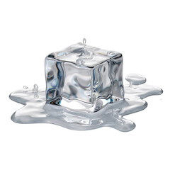 one ice cube melting on a white or transparent background 