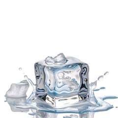 melting ice cube on a transparent background 