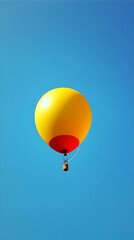 Fototapeta premium A Yellow and Red Hot Air Balloon Soars Against a Clear Blue Sky