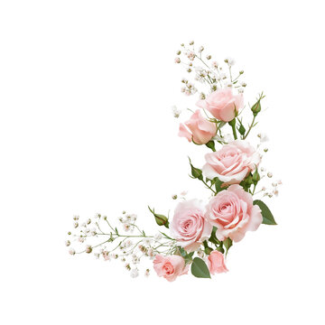 recommend clip art: pink rose eustoma and gypsophila flowers in a corner floral arrangement on white or transparent  background