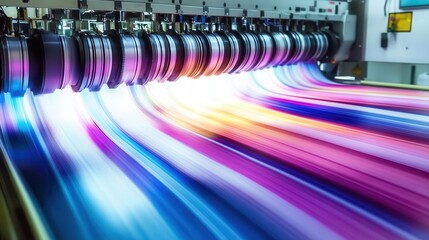 massive industrial inkjet printer in action printing vibrant designs on large format media in hightech production facility