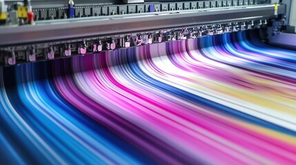 massive industrial inkjet printer in action printing vibrant designs on large format media in hightech production facility