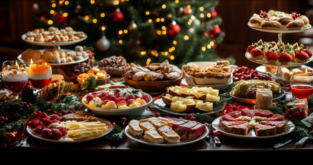 Fototapeta premium christmas cakes and food on a table