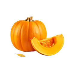 Whole pumpkin and slice of pumpkin are isolated on a transparent background.