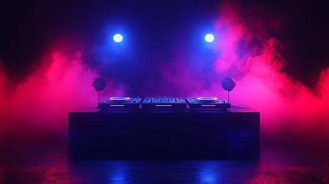 Minimalist DJ Booth with Subtle Lighting Effects