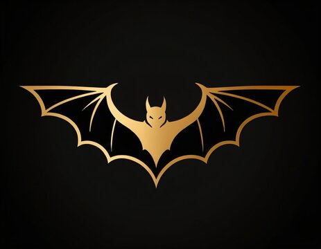 Bat Logo Gold, Hanging Bat Animal , Hallowen Night Animal Icon Design. Ai generated image.